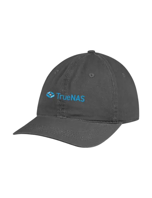 Garment Washed Unstructured Twill Charcoal Cap w/TrueNAS Logo