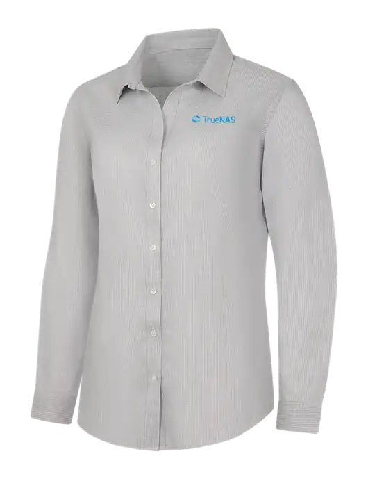 Light Grey/White Womens Pincheck Easy Care Shirt w/TrueNAS Logo