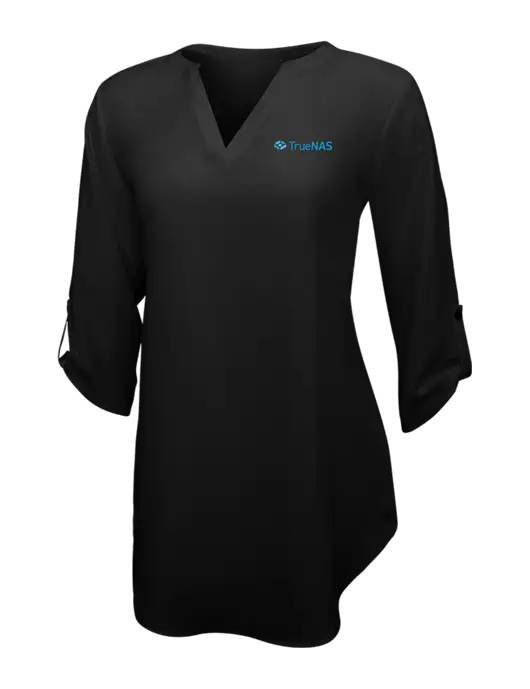 Womens Black 3/4 Sleeve Tunic Blouse w/TrueNAS Logo