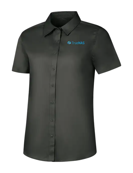 Womens Dark Grey Short Sleeve Superpro React Twill Shirt w/TrueNAS Logo