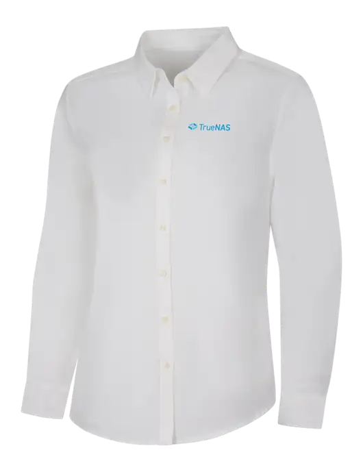 Womens White Long Sleeve Superpro React Twill Shirt w/TrueNAS Logo