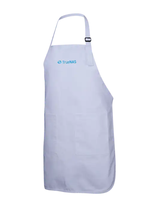 Full-Length White Apron With Pockets w/TrueNAS Logo