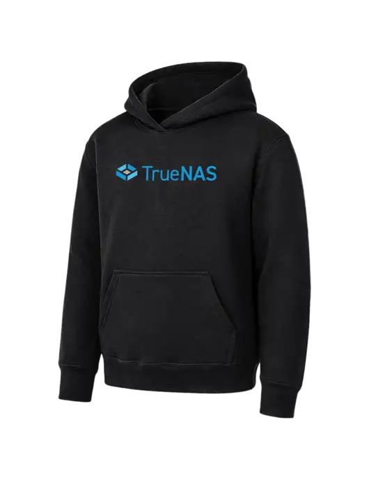 Youth Black 7.8 oz Pullover Hooded Sweatshirt w/TrueNAS Logo