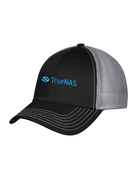 Black/Medium Dark Grey Mesh Trucker Cap Snap Back w/TrueNAS Logo