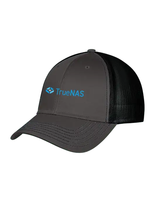 Charcoal & Black Mesh Trucker Cap Snap Back w/TrueNAS Logo
