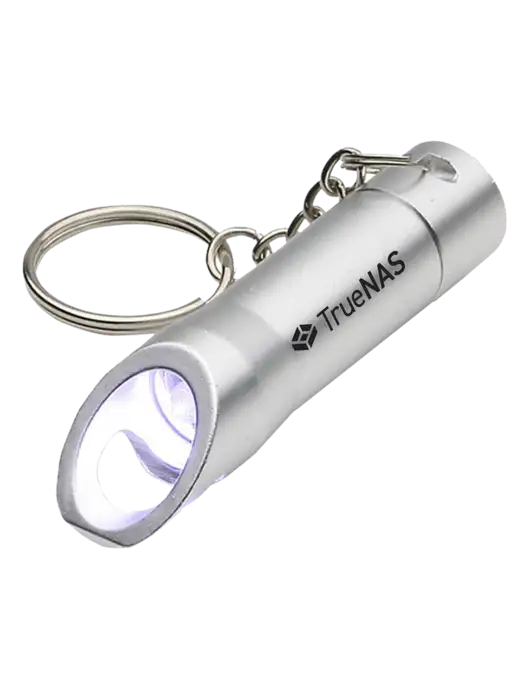 Silver Pocket LED Flashlight with Bottle Opener & Keychain w/TrueNAS Logo