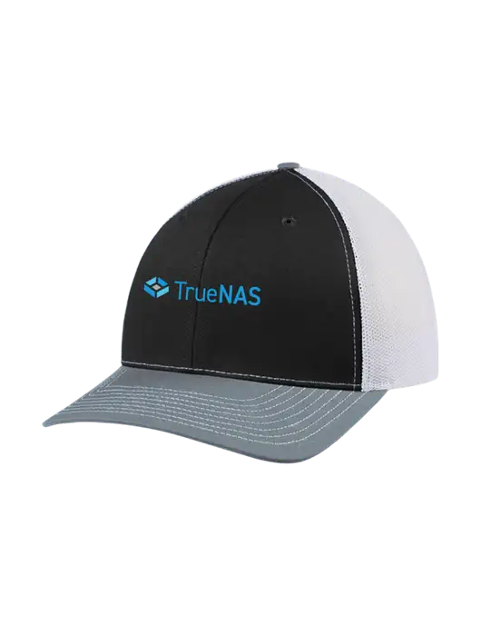 Richardson Adjustable Snapback Original 112 Trucker Cap Black/Light Heather Grey/White Mesh w/TrueNAS Logo