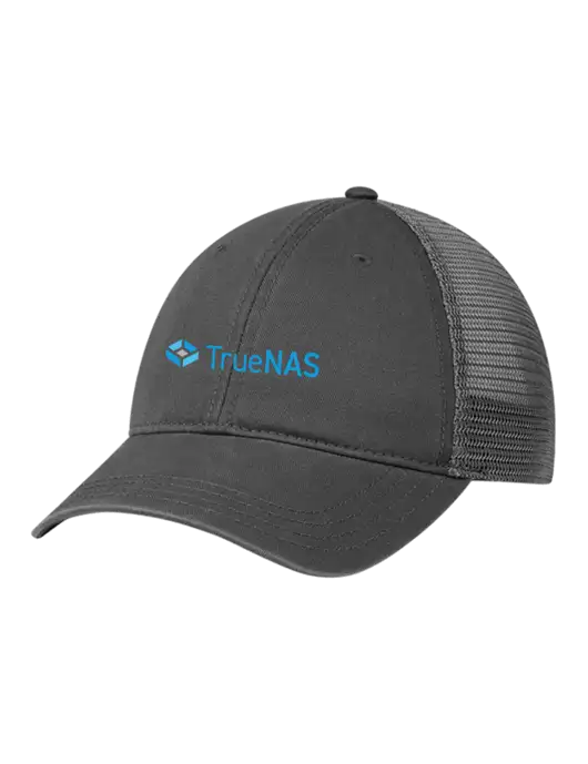 Richardson 111 Garment Washed Trucker Cap Charcoal w/Charcoal Mesh w/TrueNAS Logo