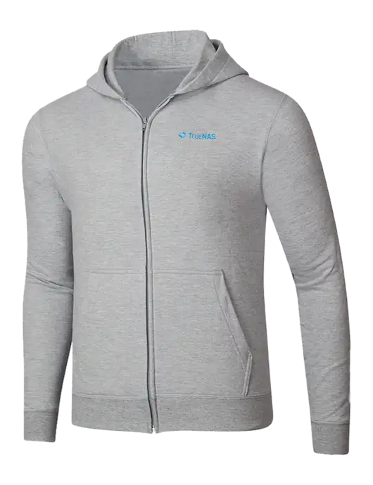 Light Grey Heather 8.5 oz Ring Spun Zip Hooded Sweatshirt w/TrueNAS Logo