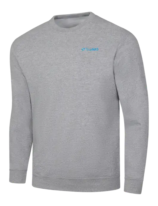 Light Grey Heather 7.8 oz Ring Spun Crew Sweatshirt w/TrueNAS Logo