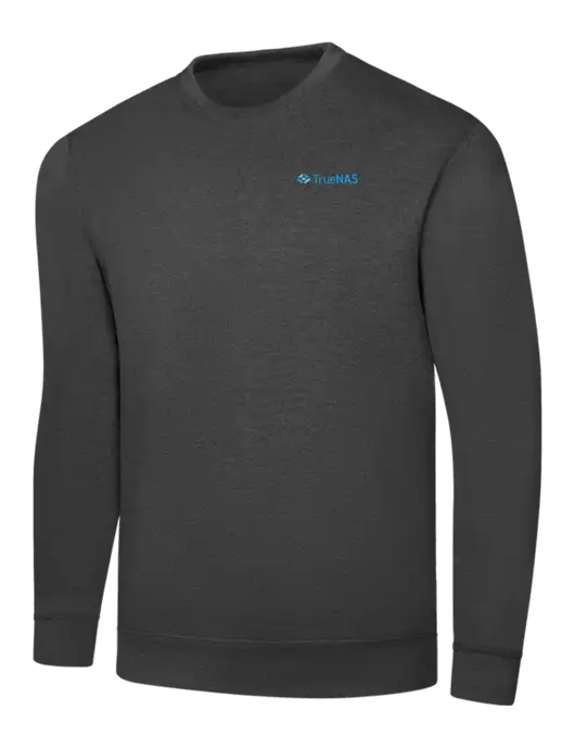 Dark Heather Grey 7.8 oz Ring Spun Crew Sweatshirt w/TrueNAS Logo