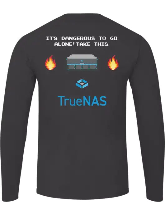 Ring Spun Charcoal 4.5 oz Long Sleeve T-Shirt w/Zelda Inspired Logo, TrueNAS Logo
