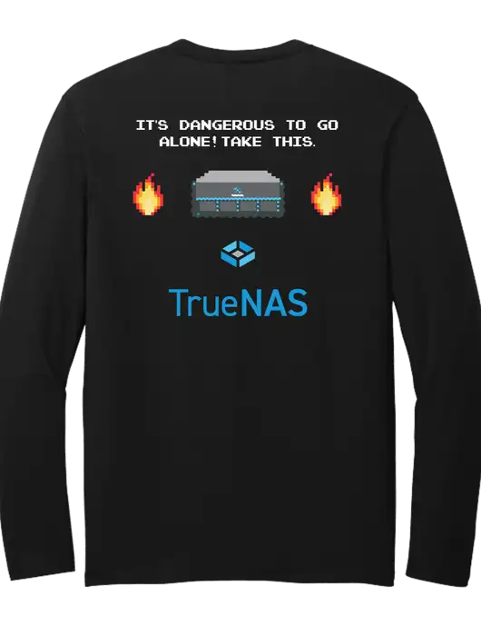 Seriously Soft Black Long Sleeve T-Shirt w/Zelda Inspired Logo, TrueNAS Logo