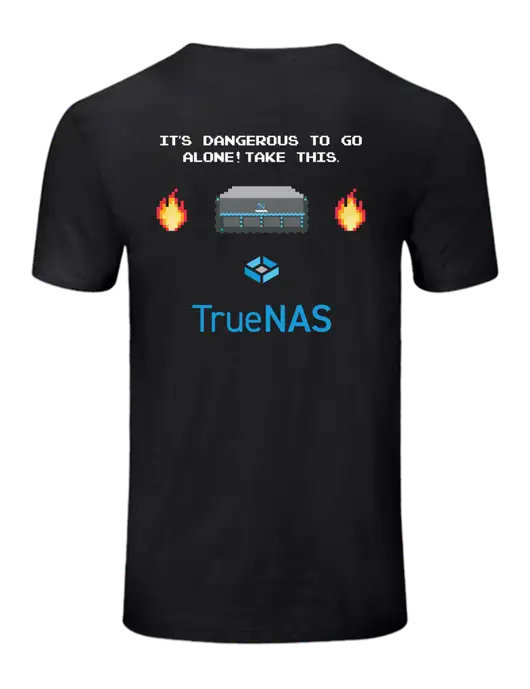 Seriously Soft Black T-Shirt w/Zelda Inspired Logo, TrueNAS Logo