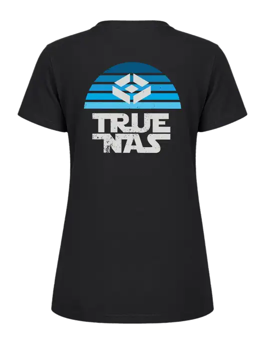 Womens Ring Spun Jet Black 4.5 oz T-Shirt w/Star Wars Inspired Logo, TrueNAS Logo