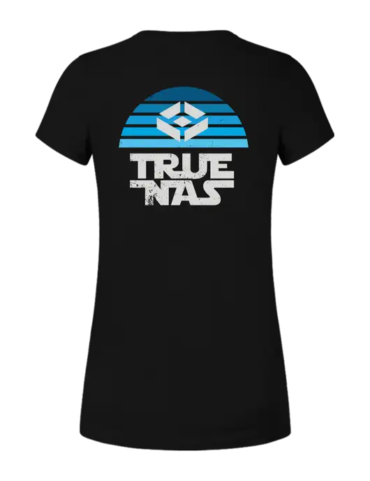 Womens Ring Spun Jet Black 4.5 oz T-Shirt w/Star Wars Inspired Logo, TrueNAS Logo