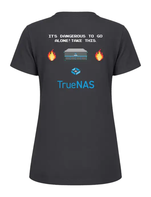 Womens Ring Spun Charcoal 4.5 oz T-Shirt w/Zelda Inspired Logo, TrueNAS Logo