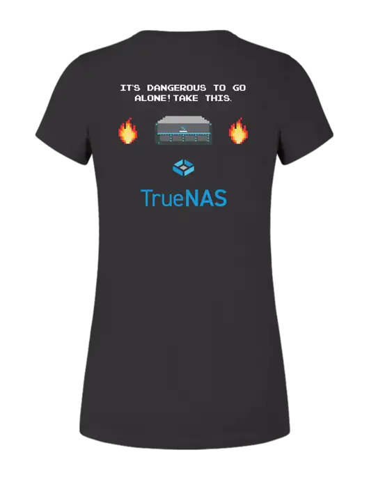 Womens Ring Spun Charcoal 4.5 oz T-Shirt w/Zelda Inspired Logo, TrueNAS Logo