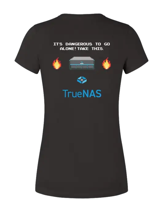 Womens Seriously Soft Black T-Shirt w/Zelda Inspired Logo, TrueNAS Logo